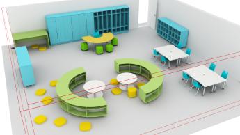 Preschool classroom with a variety of group seating